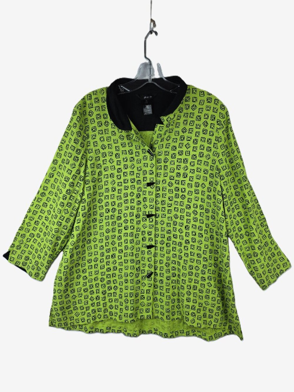 Ali Miles Blouse Tunic Top Printed Toggle Buttons Lagenlook Art-to-Wear size XL